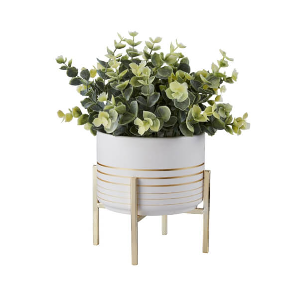 Potted Plant White with Gold Legs Homebase
