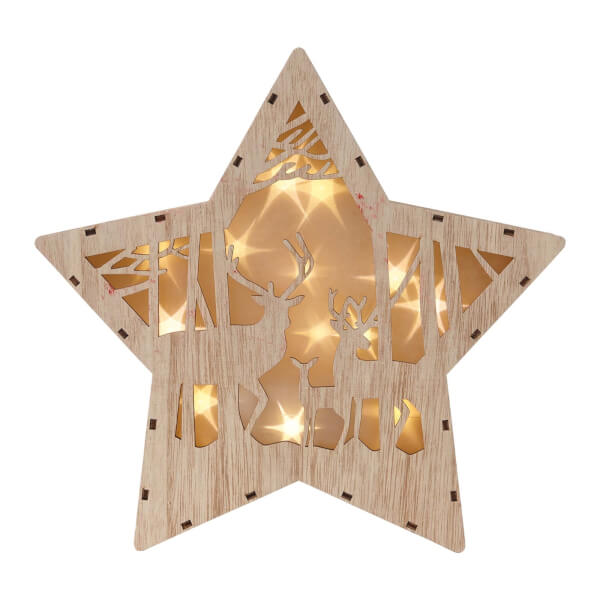 Wooden light up store star asda