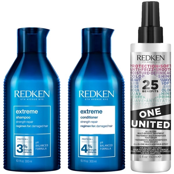 Redken Redken Extreme Shampoo Conditioner and One United Multi-Benefit Leave-in Treatment Strength Repair Bundle for Damaged Hair