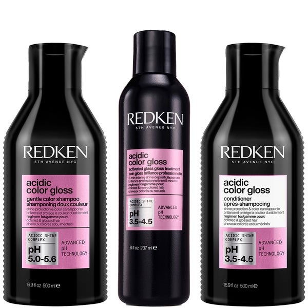Redken Redken Acidic Color Gloss Sulphate-Free Shampoo 500ml Activated Glass Gloss Treatment 237ml and Conditioner 500ml Bundle