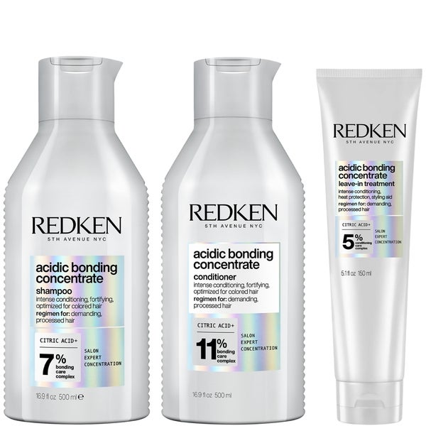 Redken Redken Acidic Bonding Concentrate Shampoo 500ml Conditioner 500ml and Leave-in Treatment 150ml Bond Repair Supersize Bundle
