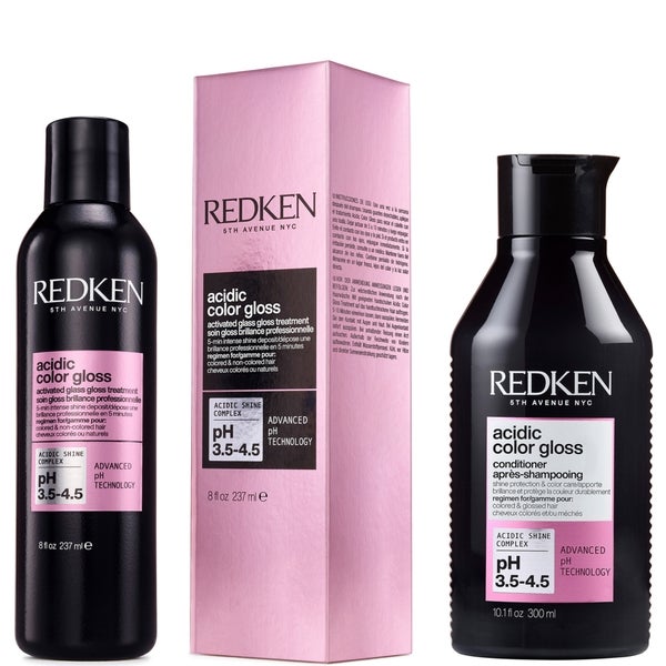 Redken Redken Acidic Color Gloss Activated Glass Gloss Treatment 237ml and Conditioner 300ml Colour Protection Routine for Glass-Like Shine