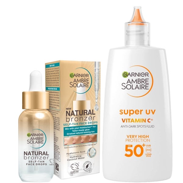 Garnier Garnier Glow and Protect Duo: Natural Bronzer Self-Tan Drops and Ambre Solaire Vitamin C Facial SPF50+ Fluid