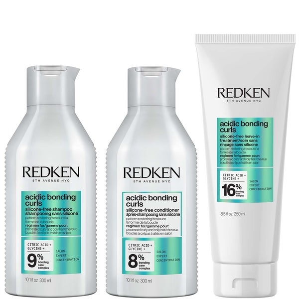 Redken Redken Acidic Bonding Curls Silicone-Free Shampoo Conditioner and Leave-In Routine for Damaged Curls and Coils