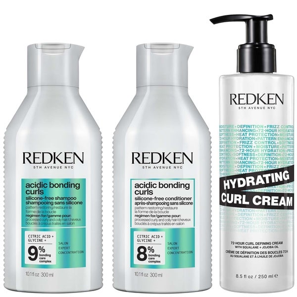 Redken Redken Acidic Bonding Curls Shampoo Conditioner and Hydrating Curl Cream for Restoring Damaged Curls and Coils