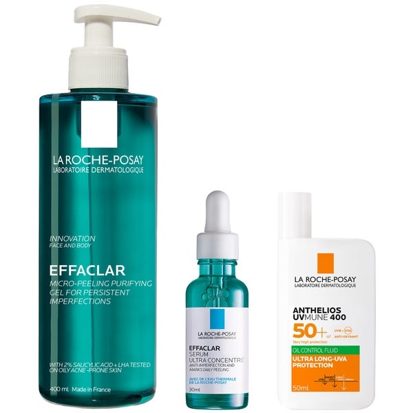 La Roche-Posay La Roche-Posay Breakout-Fighting Set- High Strength: Effaclar Micro-Peeling Cleanser Anti Blemish Serum and SPF50+