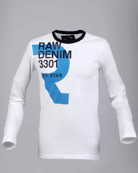 G Star Men's Raw Denim Long Sleeved T- Shirts White Mens