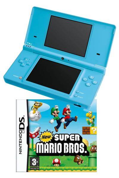 DSi Light Blue and New Mario Bundle Games - Zavvi