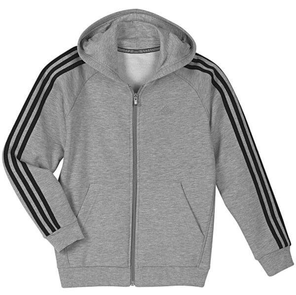 adidas Essential 3 Stripe Hooded Jacket Grey Sports Leisure Zavvi Ireland