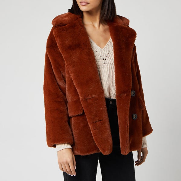 Free People Women s Solid Kate Faux Fur Coat Terracotta TheHut