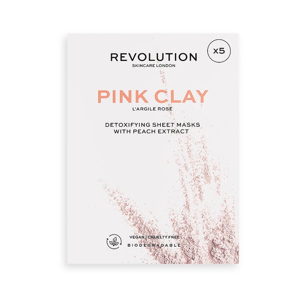 Revolution Skincare Biodegradable Detoxifying Pink Clay Sheet Mask Set (5 Pack) 0