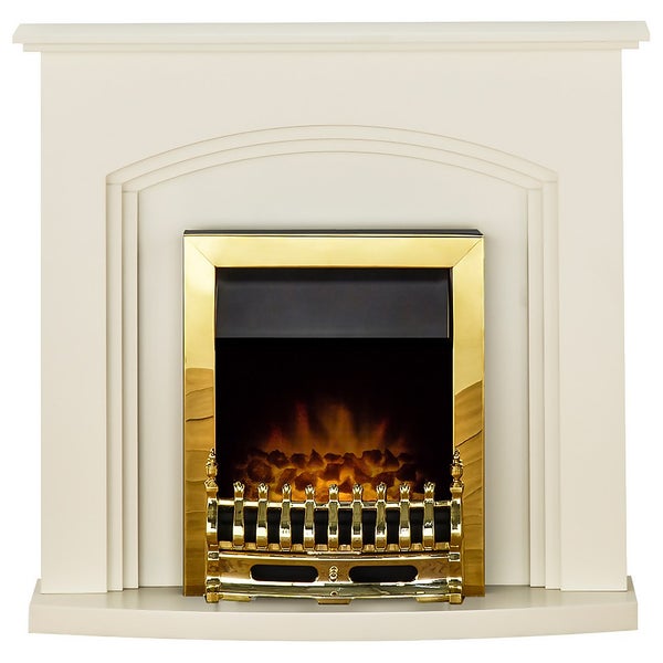 Adam Truro Fireplace Surround u0026 Blenheim Electric Fire with Flat to Wall  Fitting - Cream u0026 Brass | Homebase