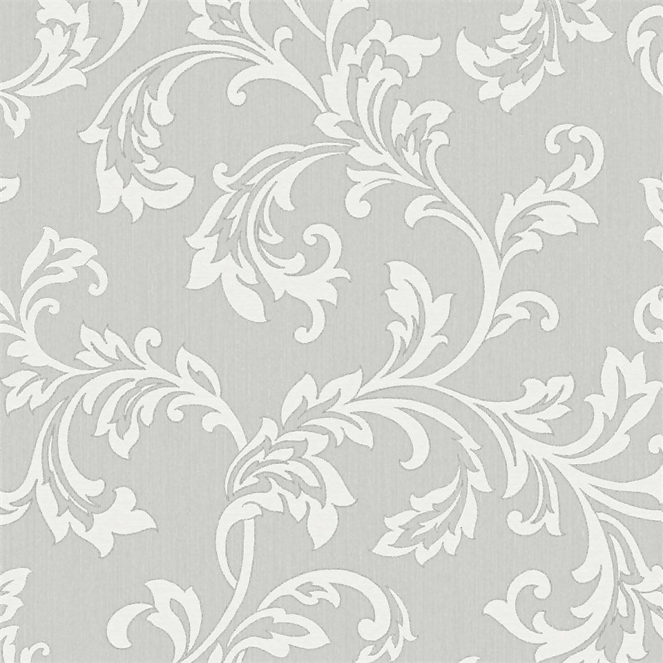 Fine Decor Bamburgh Scroll Grey Wallpaper Homebase Elegant large floral scroll wallpaper. fine decor bamburgh scroll grey wallpaper