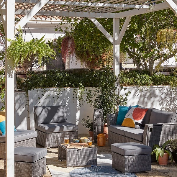 Bambrick 8 seater grey rattan cube garden furniture set sale