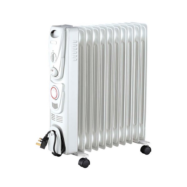 Arlec Electric Oil Filled Heater 11 Fin in White - 2500W | Homebase