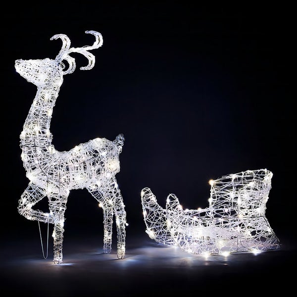 Acrylic Reindeer u0026 Sleigh Outdoor Light White | Homebase