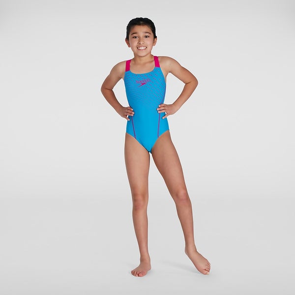Speedo Badeanzug Logo | Mädchen für Blau/Pink Medalist Medley DE
