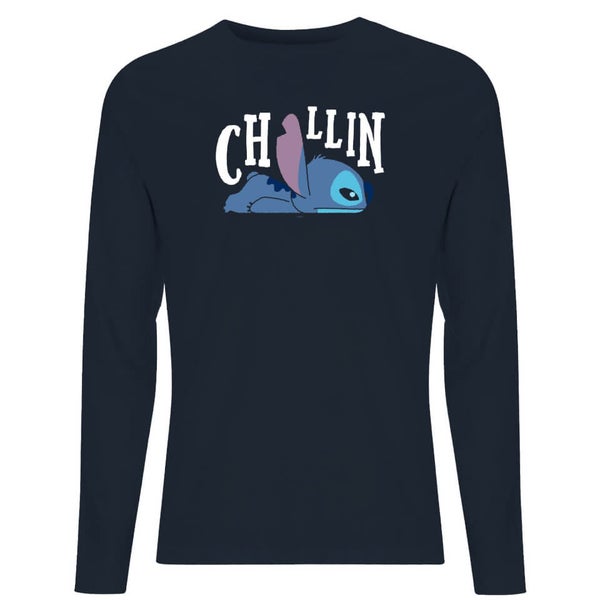 Disney Lilo And Stitch Chillin Men's Long Sleeve T-Shirt - Navy - L - Navy