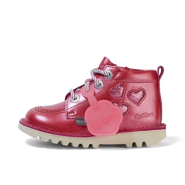 Infant Girls Kick Hi Heart Berry Leather Pink Kickers