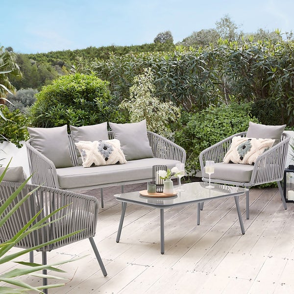 Aya Rope Effect Grey Garden Sofa Set