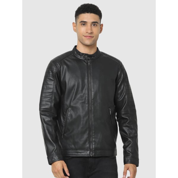 Celio black leather jacket hotsell