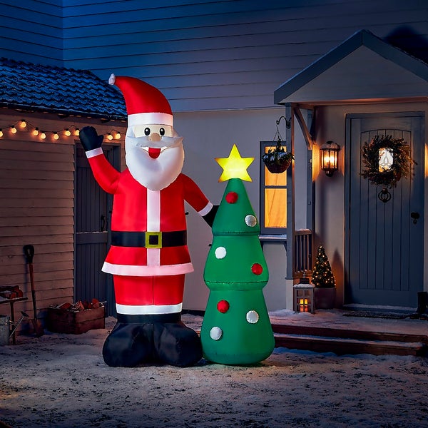 8ft Santa with Christmas Tree Outdoor Inflatable Decoration | Homebase