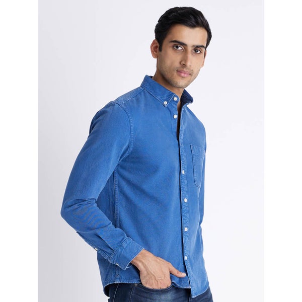 Blue Button Down Collar Cotton Casual Shirt DAINDIE Celio