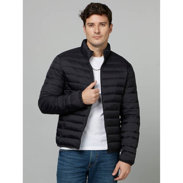 Black Stand Collar Long Sleeve Puffer Jacket FUBUBBLE Celio