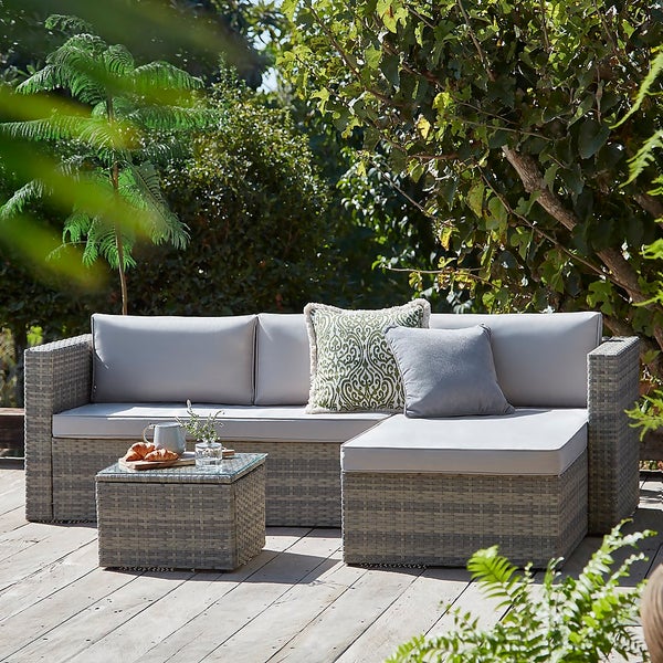 Homebase alexandria rattan 3 seater corner store garden sofa set in grey