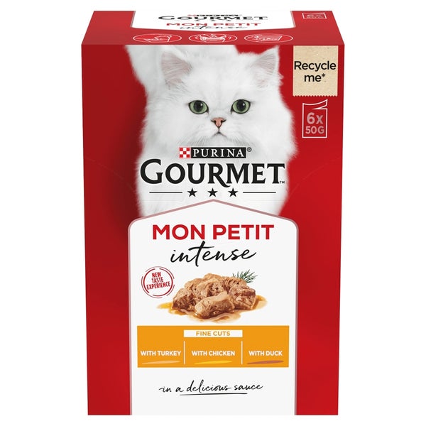 GOURMET Mon Petit Meaty Variety with Duck Chicken Turkey Adult Wet Cat Food 6x50g Purina Direct