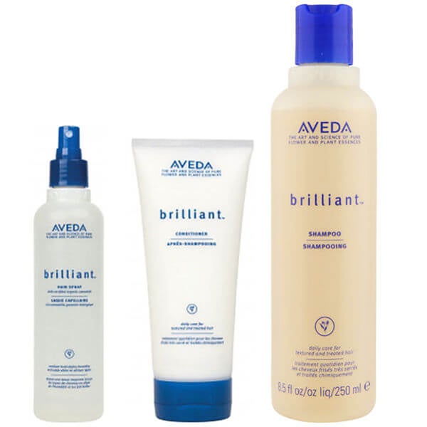 Trio Brilliant da Aveda: Shampoo, Condicionador e Spray para cabelo