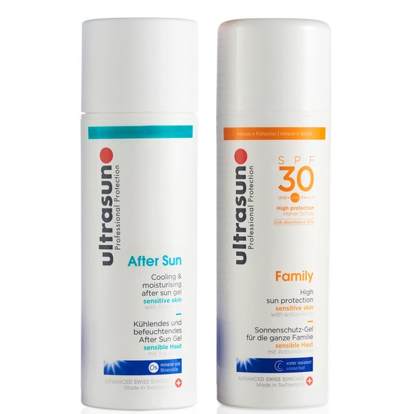 Солнцезащитный крем для всей семьи Ultrasun Family SPF 30 - Super Sensitive (150 мл) и средство после загара Ultrasun Aftersun