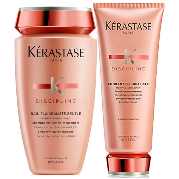 Kérastase Discipline Bain Fluidealiste -shampoo (rikitön, 250ml) ja Fondant Fluidealiste -hoitoaine (200ml)