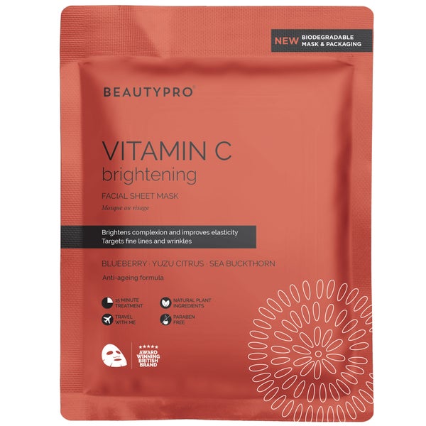 Masque-Tissu Éclaircissant pour le Visage au Collagène et à la Vitamine C BeautyPro