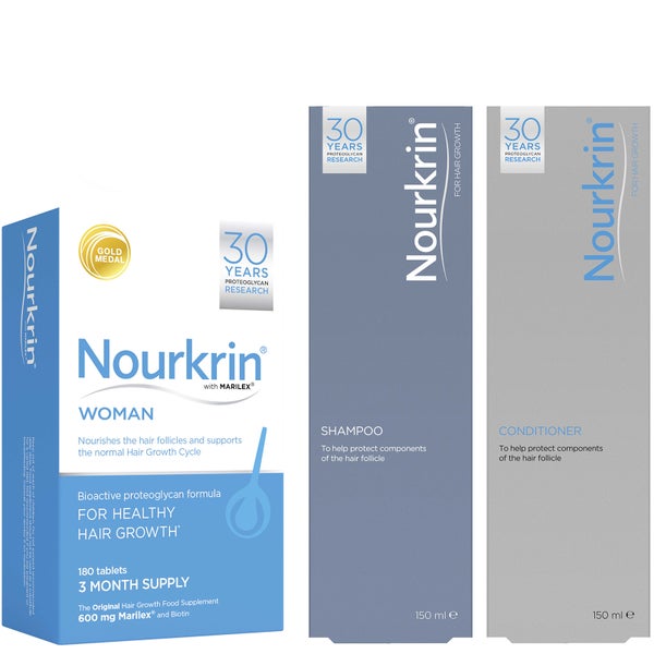 Nourkrin Woman Hair Growth Supplements ชุด 6 เดือนพร้อมแชมพูและครีมนวด x2