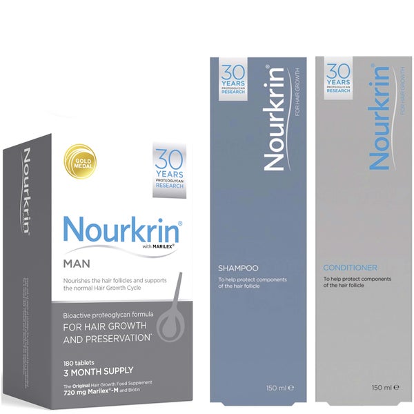 Nourkrin Man for Hair Preservation 12 Month Bundle with Shampoo and Conditioner x4