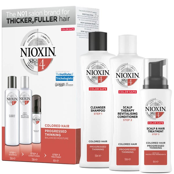 NIOXIN 3-częściowy System 4 Zestaw próbny do włosów farbowanych z postępującym przerzedzeniem