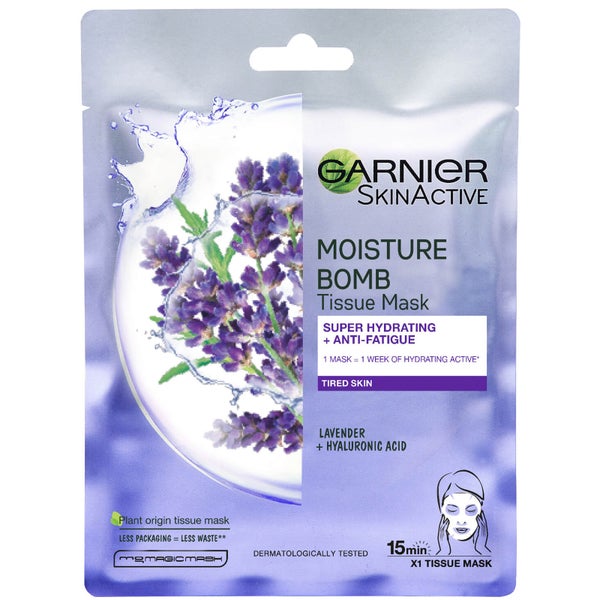 Mascarilla facial de tela hidratante Moisture Bomb Lavender de Garnier