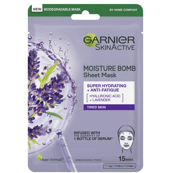 Máscara Facial de Tecido Hidratante com Lavanda Moisture Bomb da Garnier