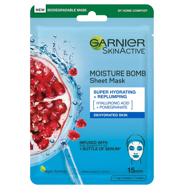Máscara Facial de Tecido Hidratante com Romã Moisture Bomb da Garnier