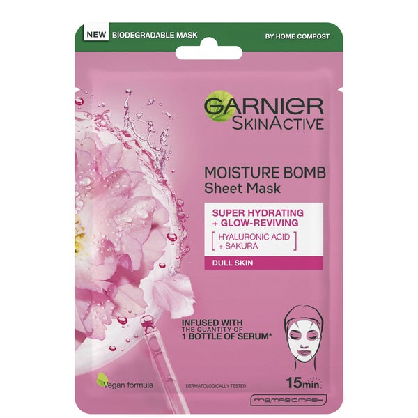 Máscara Facial de Tecido Hidratante com Extrato de Sakura Moisture Bomb da Garnier