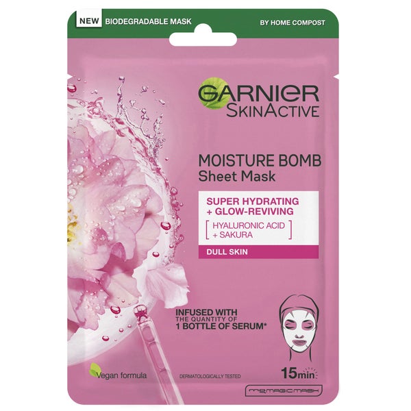 Máscara Facial de Tecido Hidratante com Extrato de Sakura Moisture Bomb da Garnier