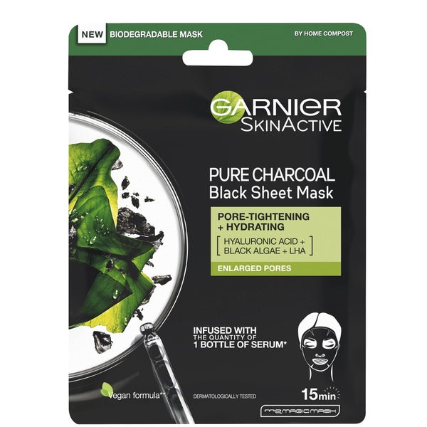 Garnier Charcoal and Algae Purifying and Hydrating Face Sheet Mask for Enlarged Pores maska do twarzy 28 g