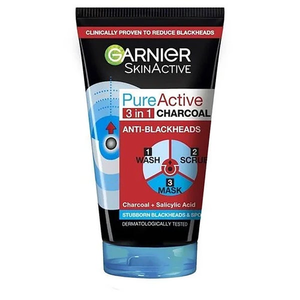 Garnier Pure Active Intensive 3 in 1 Anti-Blackhead Charcoal Wash, Scrub and Mask -puhdistusaine 150ml