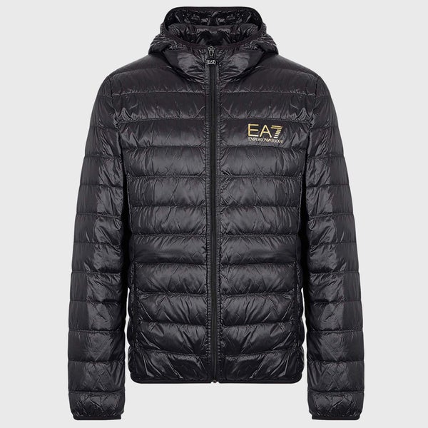 EA7 Men's Gold Logo Full Zip Puffer Jacket - Black