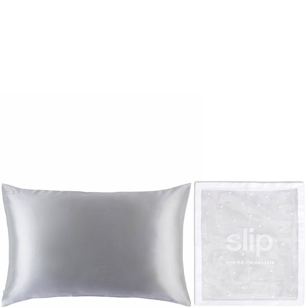 Slip Dermstore Exclusive Silk Silver Pillowcase Duo and Delicates Bag (Worth $193.00)