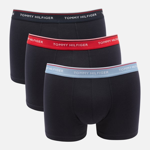 Tommy Hilfiger Men's 3 Pack Trunks with Contrast Waistband - Prim Red/Desert Sky/Moon Blue