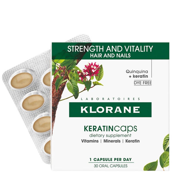 KLORANE Hair and Nail Supplement Caps with Keratin for Healthy Hair -kapselit, 30 päivää