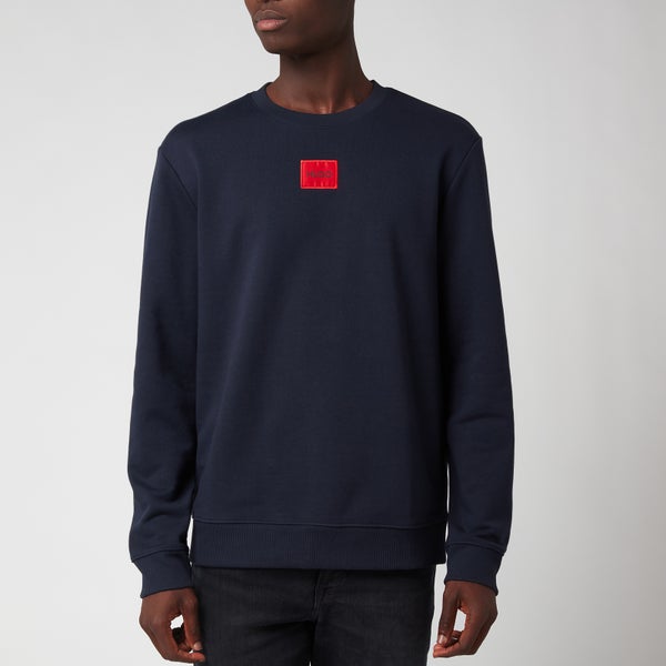 HUGO Men's Cotton Terry Red Logo Sweatshirt - Dark Blue
