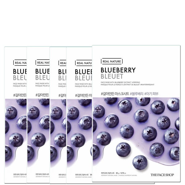 THE FACE SHOP Real Nature Sheet Mask - Blueberry (Pack of 5)